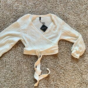 ZAFUL White Sweater-like Wrap Top